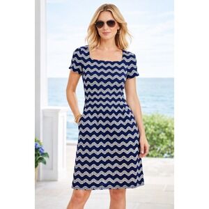 J. McLaughlin Emma Dress in Catalina Cloth Blue White Geometric Print- Size M